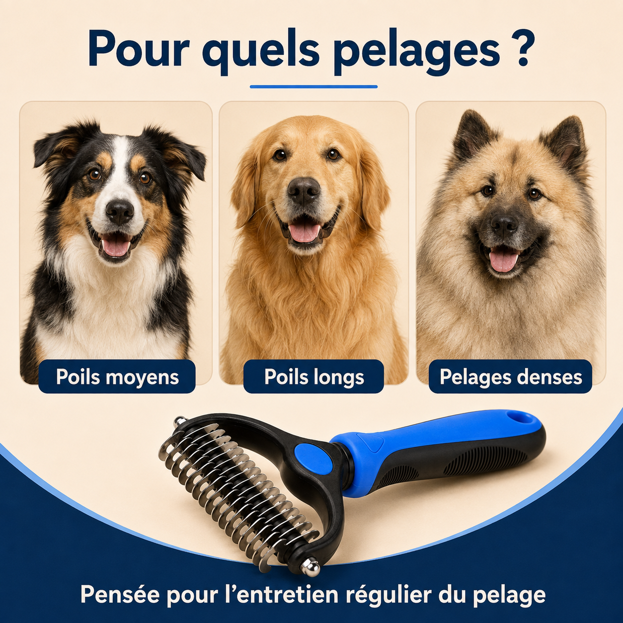 Types de pelages moyens et longs compatibles avec la brosse CANILUME
